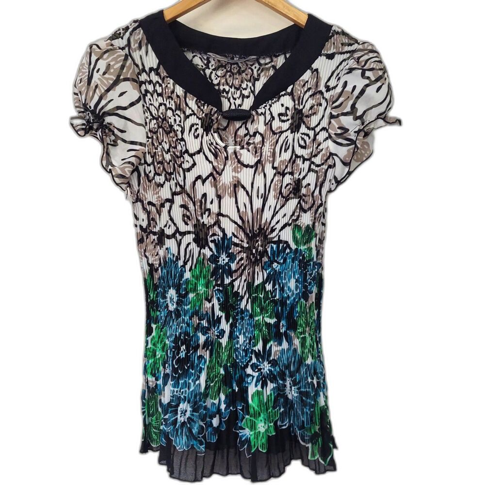SIGNATURE By Larry Levine Top Womens M Accordion Ruffle Princess Sleeve Blouse